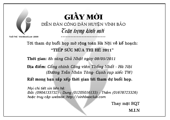 Thông báo mời họp mặt bàn kế hoạch “Tiếp sức mùa thi hè 2011” tại Hà Nội